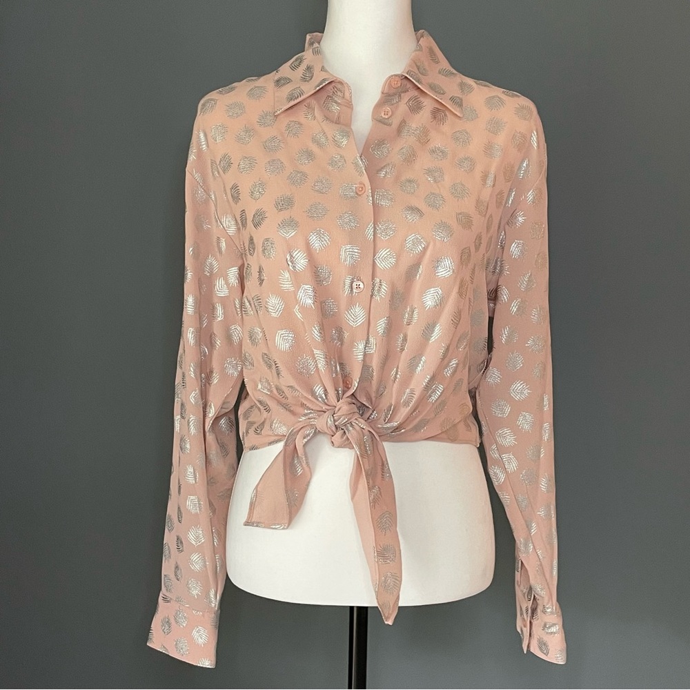 Michael Kors Blush Pink Blouse with Silver Detail